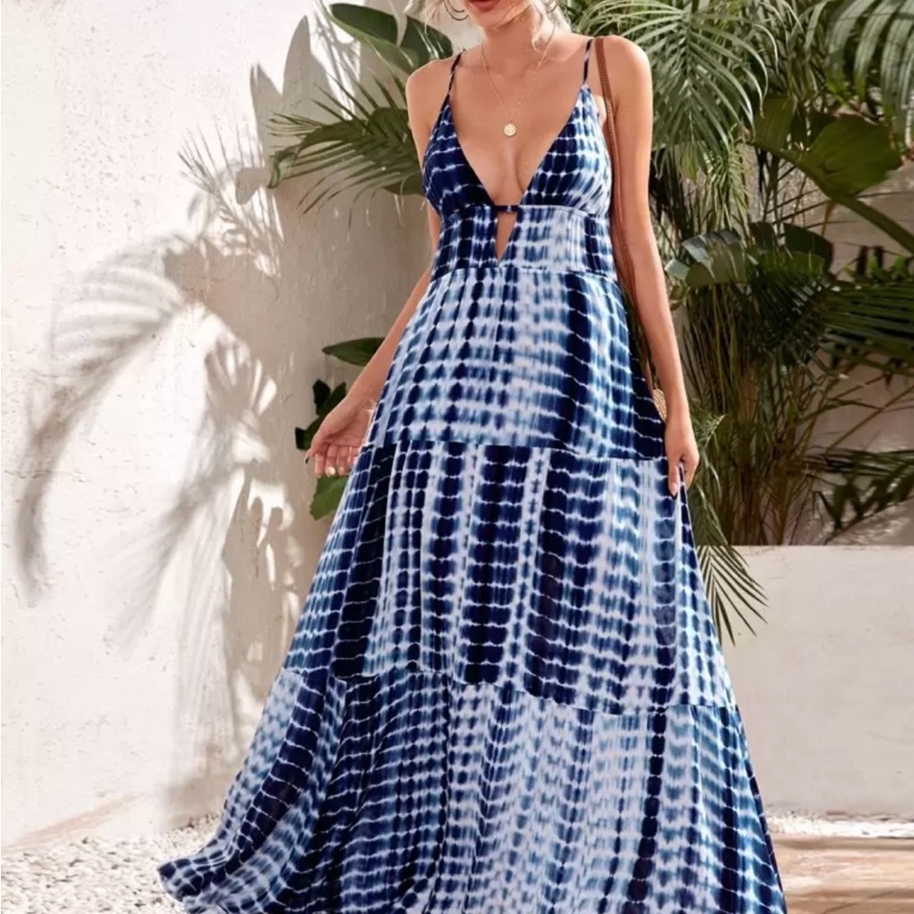 Blue Tie-Dye Maxi Dress